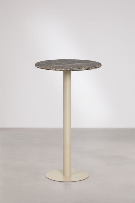 Mesa alta de bar redonda Ø60 cm en piedra natural Xiren - Mármol Marrón Emperador