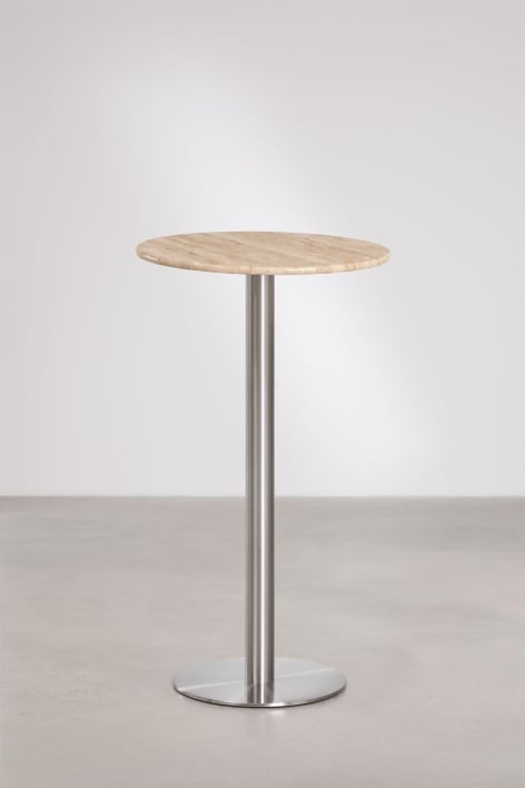 Mesa alta de bar redonda Ø60 cm en piedra natural Xiren - Travertino