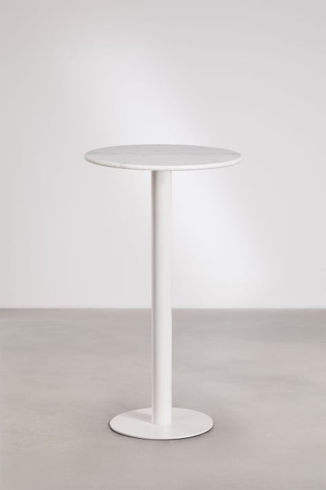 Mesa alta de bar redonda Ø60 cm en piedra natural Xiren - Mármol Blanco Guangxi - Blanco Glacial