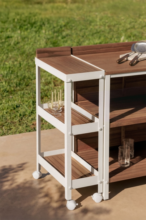 Carro para cocina modular de exterior en madera de acacia y aluminio Reggie