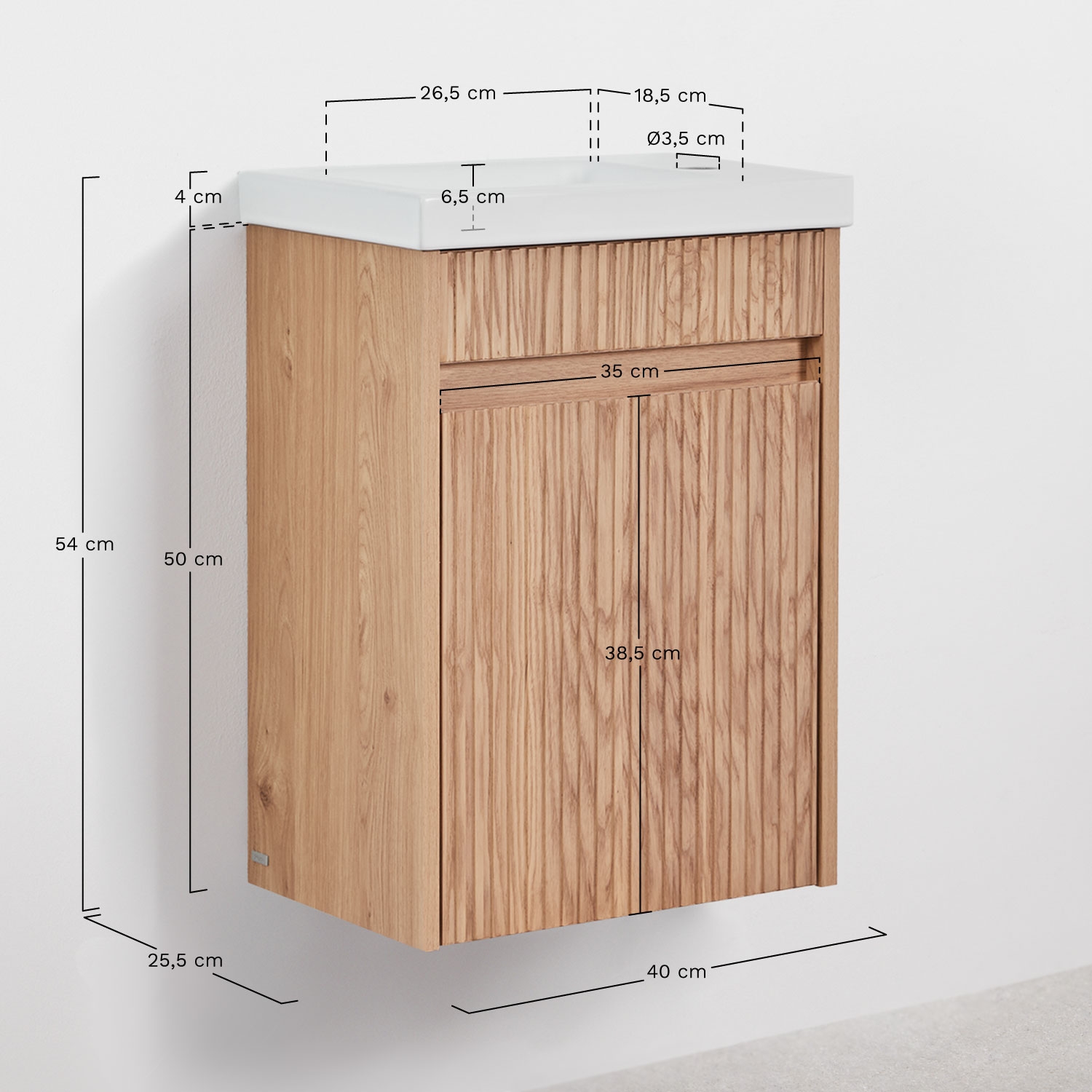 Conjunto de mueble de baño suspendido en madera con lavabo integrado Narek , medidas