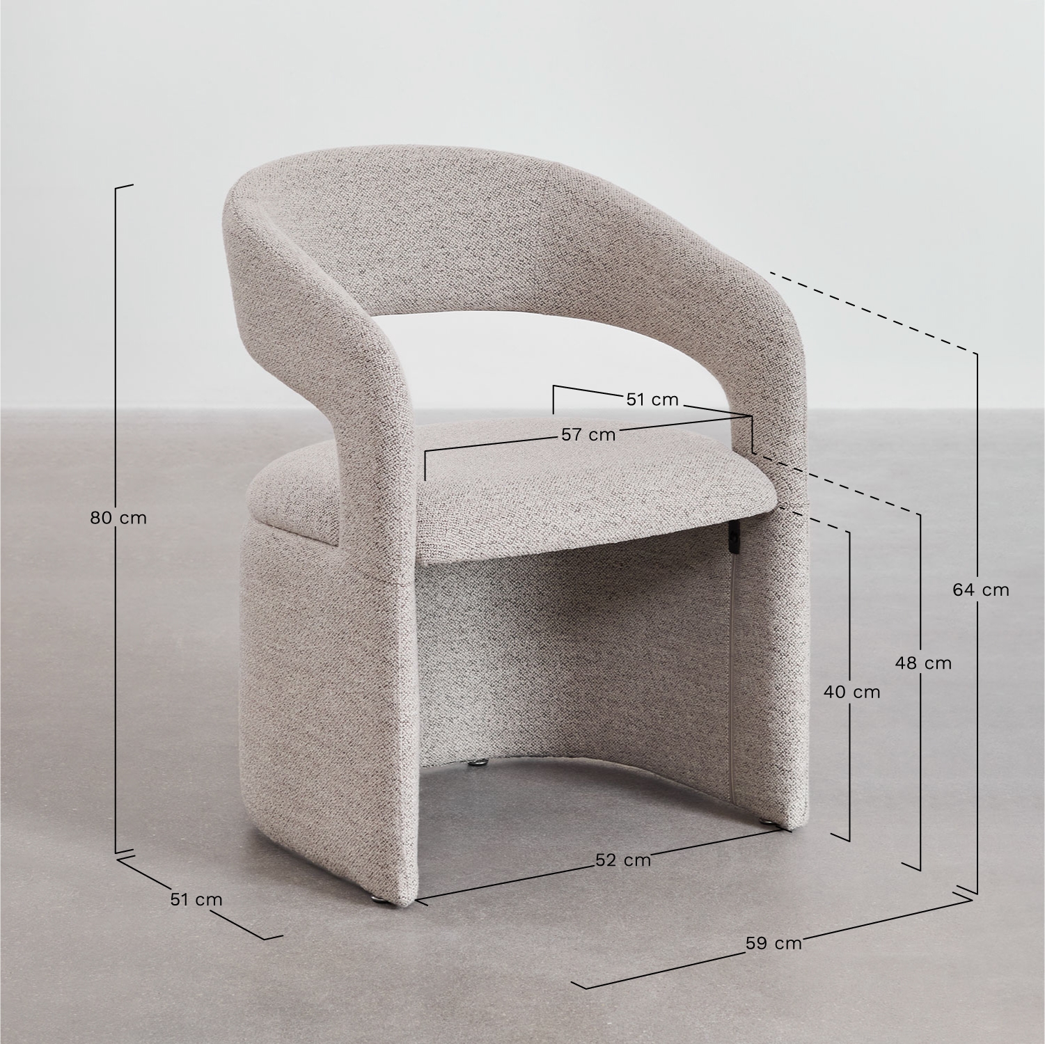Set de mesa extensible (220-320x95 cm) en madera de roble Treveris y 8 sillas de comedor con reposabrazos en tela bouclé Jules, medidas