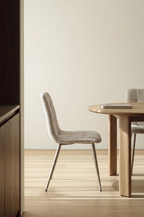 Silla de comedor tapizada Vielira - Bouclé Beige Crema