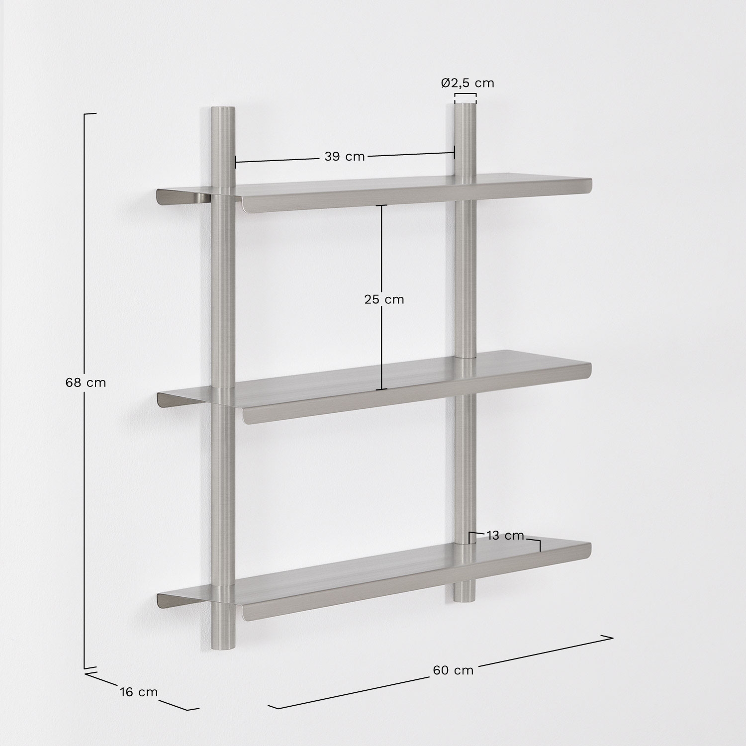 Estantería de pared en acero inoxidable Eralia, medidas