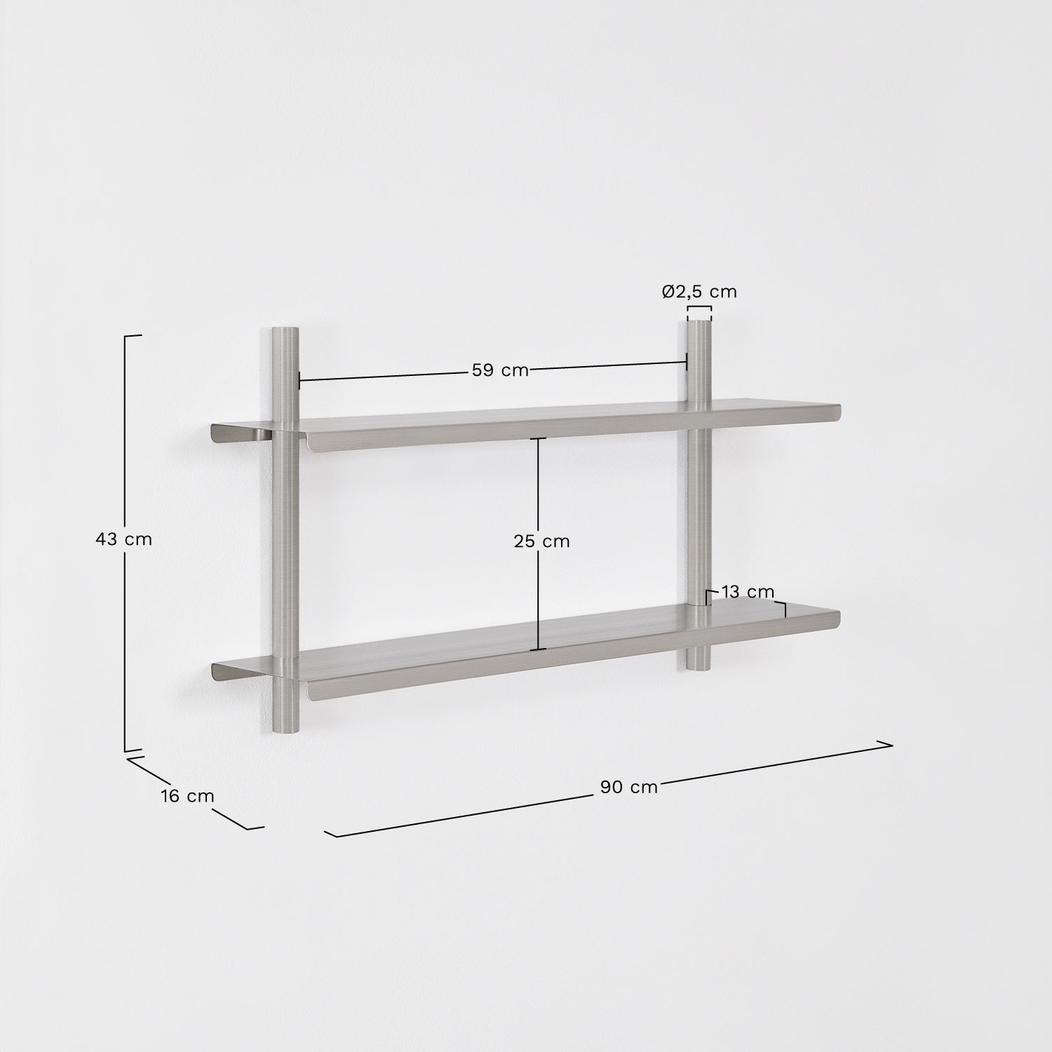 Estantería de pared en acero inoxidable Eralia, medidas