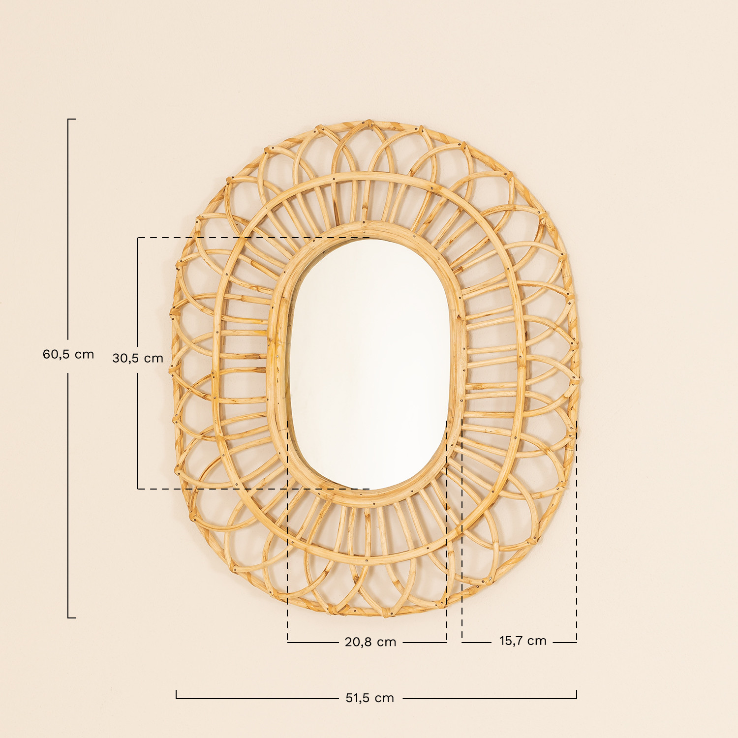 Espejo de Pared Ovalado en Ratán (60,5x51,5 cm) Zaan - SKLUM