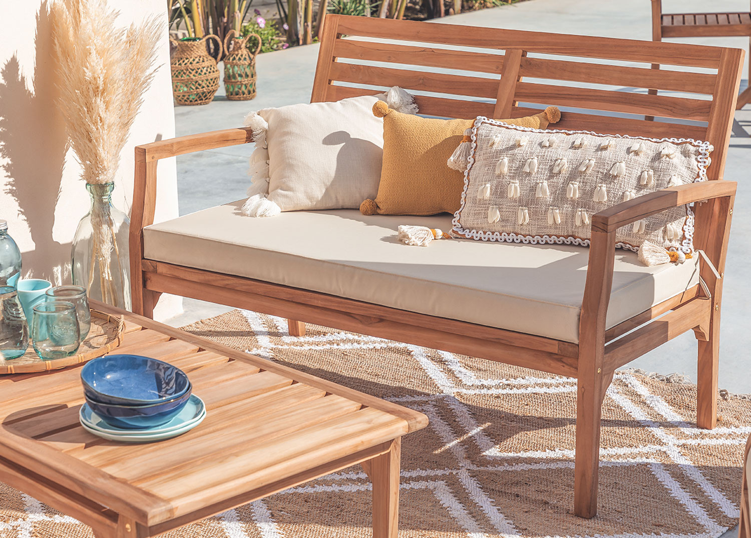 Sofá de Jardín 2 Plazas en Madera de Teca Adira SKLUM
