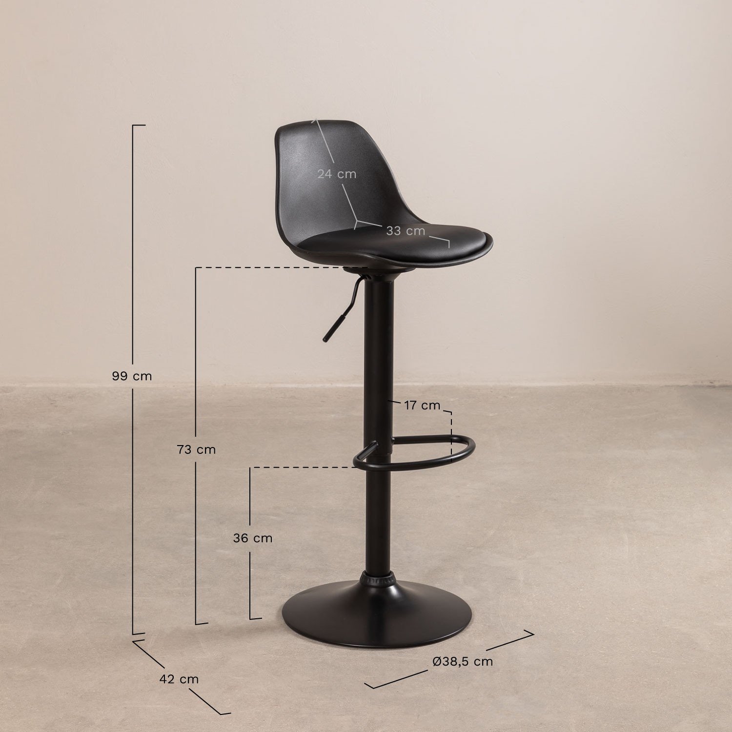 Taburete alto regulable Nordic, medidas