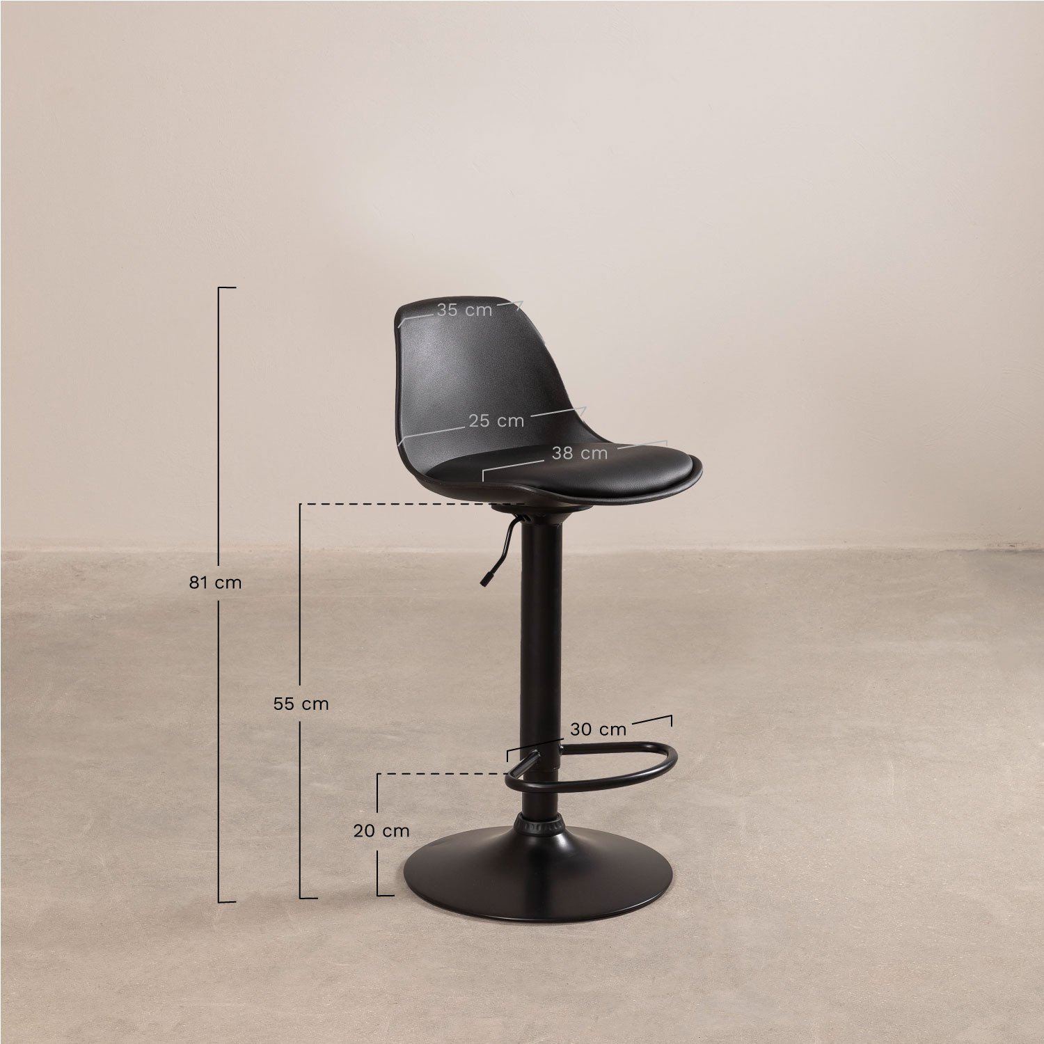 Taburete alto regulable Nordic, medidas