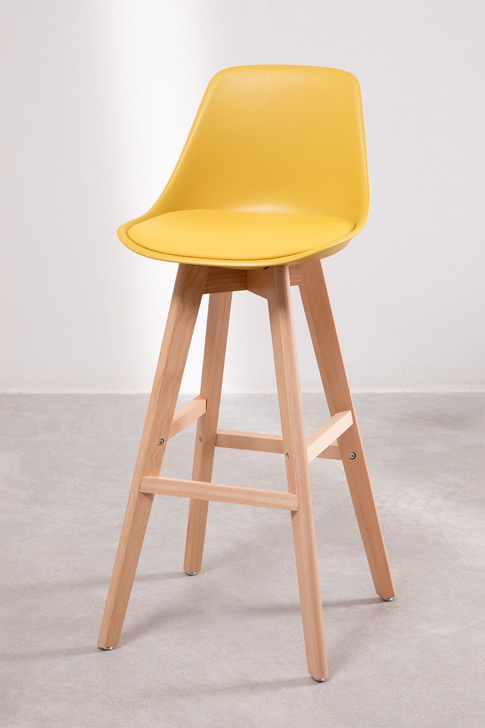 Pack de 2 taburetes altos 75 cm en madera de haya, polipropileno y polipiel amarillo curri Nordic Edition, imagen de galería 1