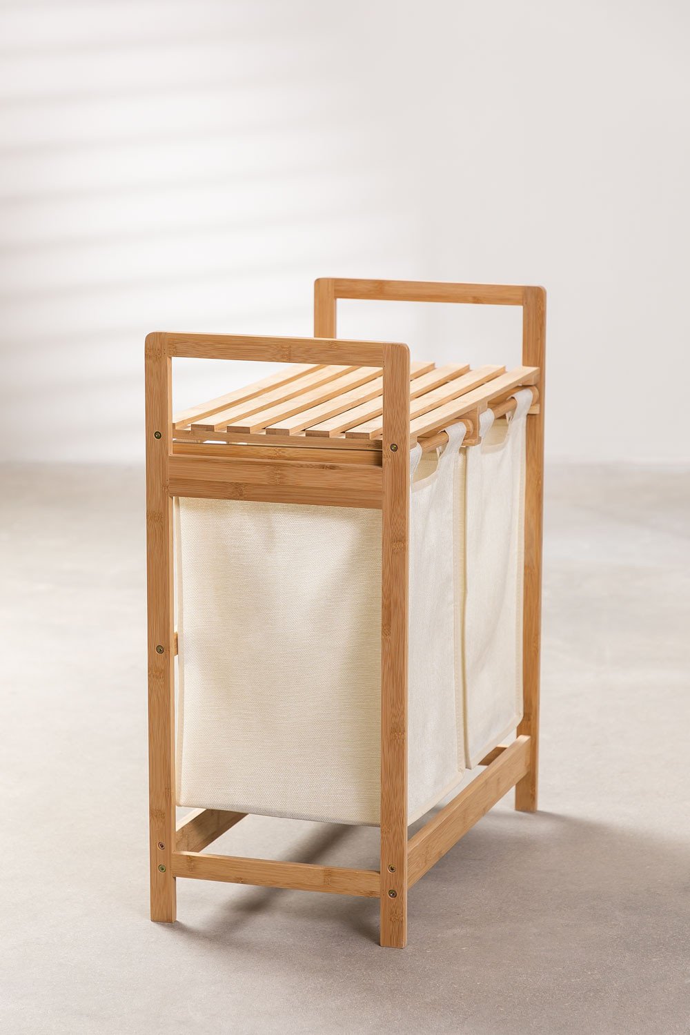Cesto para la ropa Salla con bolsa extraíble bambú y poliéster 60 x Ø 38 cm  (68 L) - Marrón [en.casa]