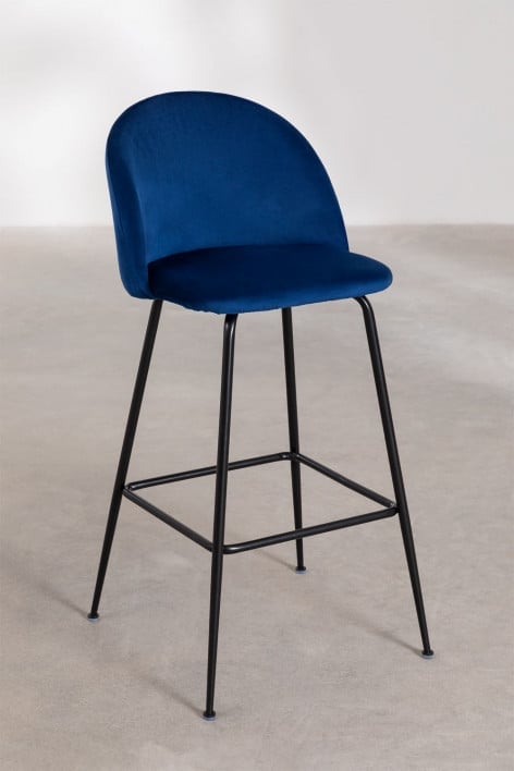 Taburete alto 75 cm en terciopelo azul marino y patas negras Kana Design - Azul Marino