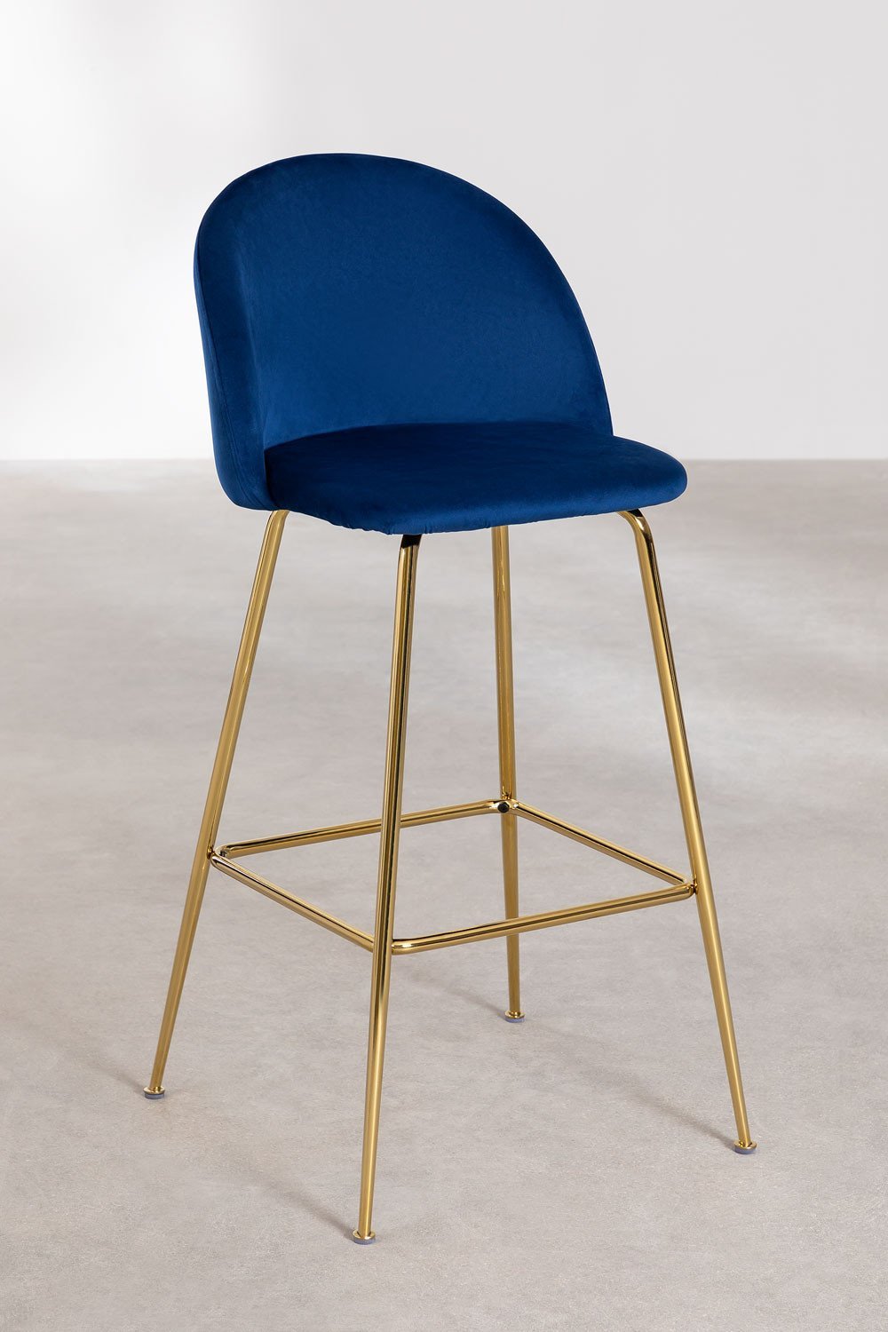 Taburete alto 75 cm en terciopelo azul marino y patas doradas Kana Design, imagen de galería 1