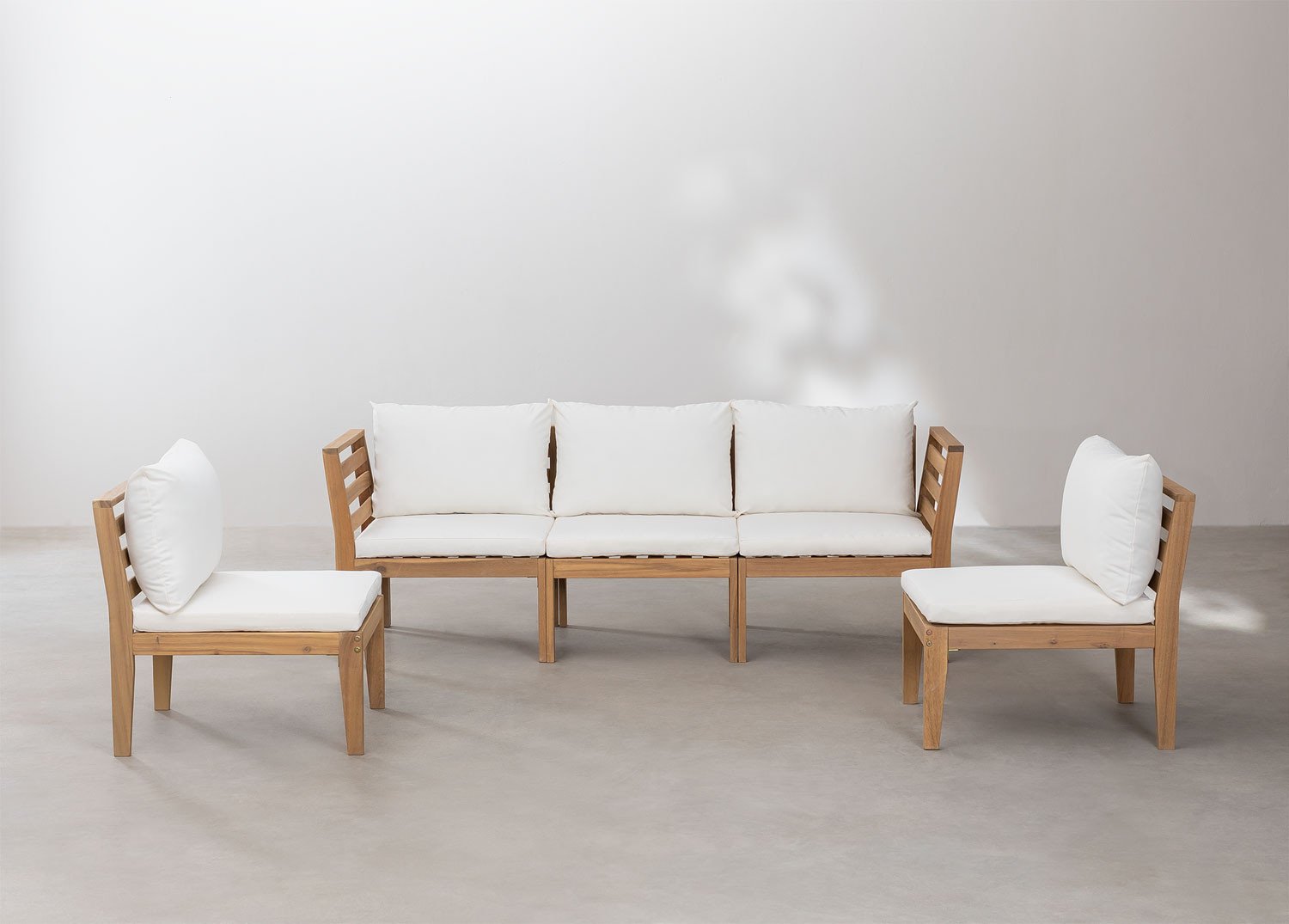 Sofá modular de jardín de 5 piezas con reposabrazos en madera de acacia Filips              , imagen de galería 3