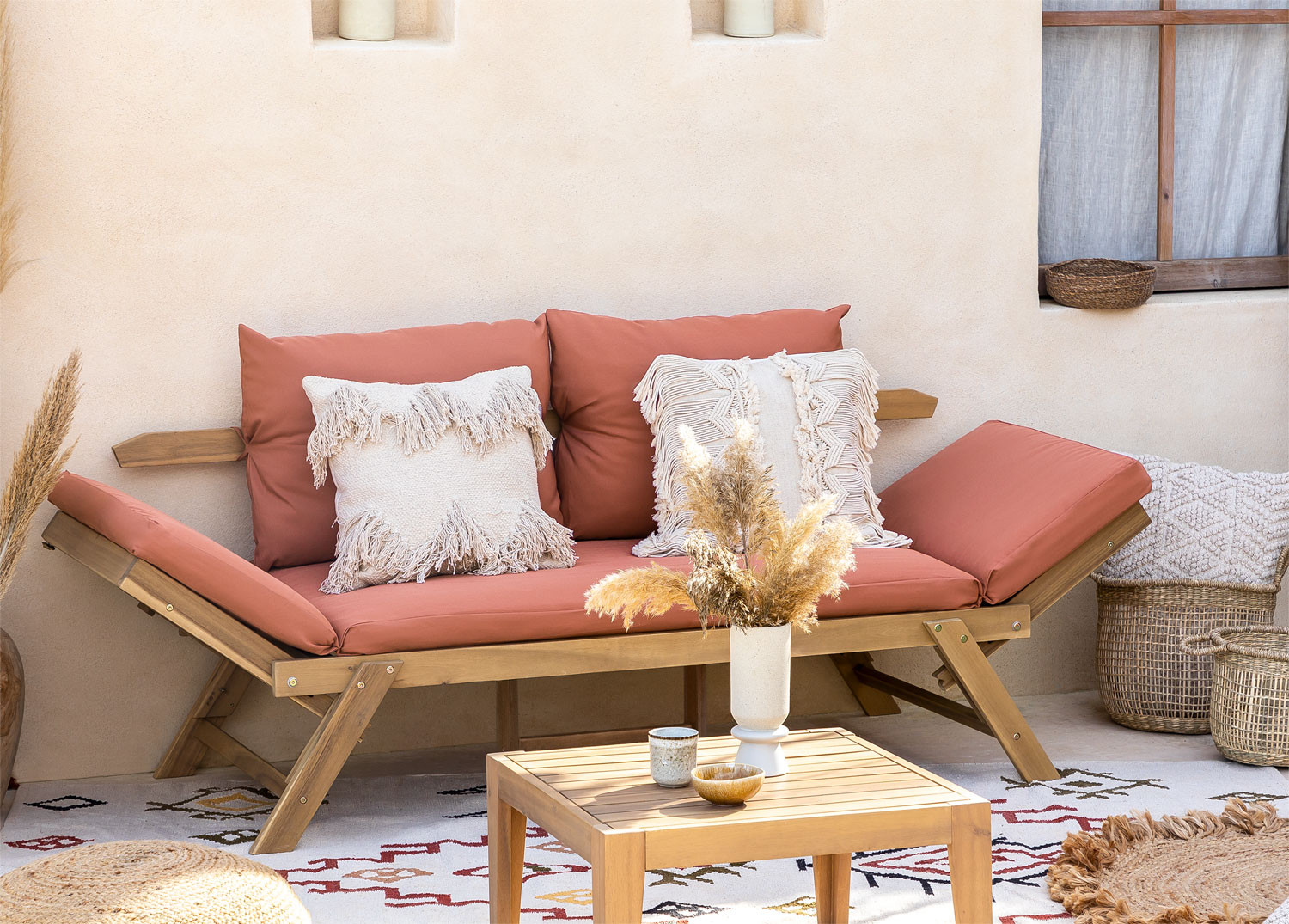 Sofá 3 Plazas de Jardín Regulable en Madera de Acacia Guille Style SKLUM