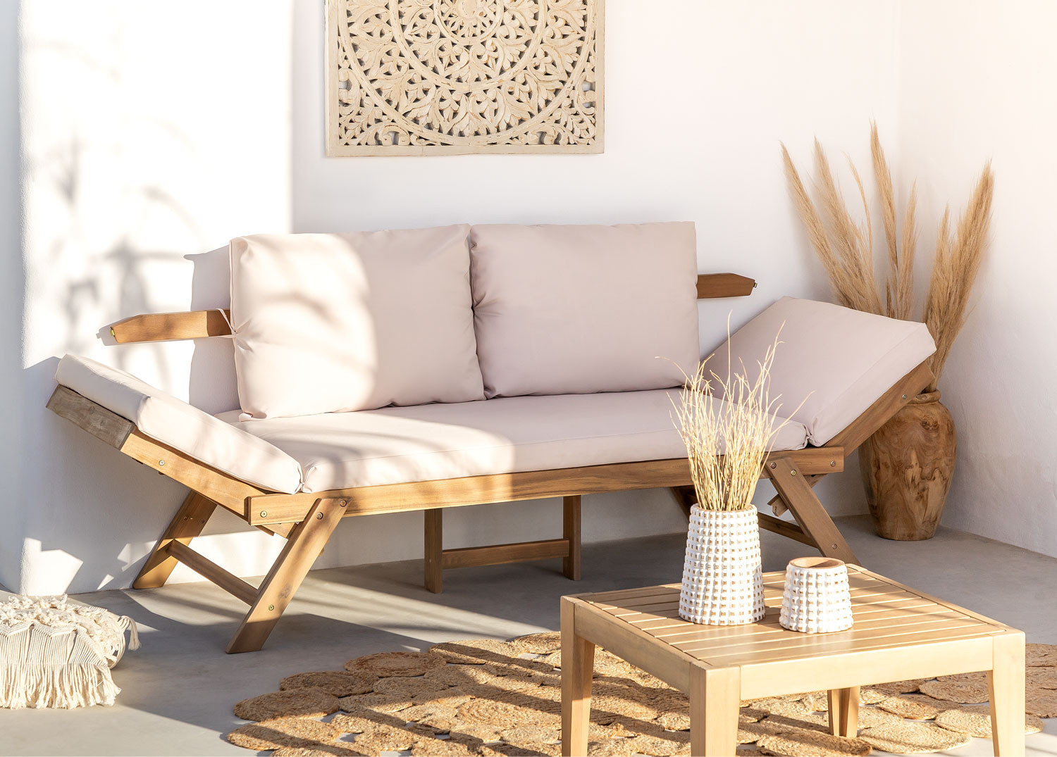 Sofá de Jardín 3 Plazas Regulable en Madera Guille SKLUM