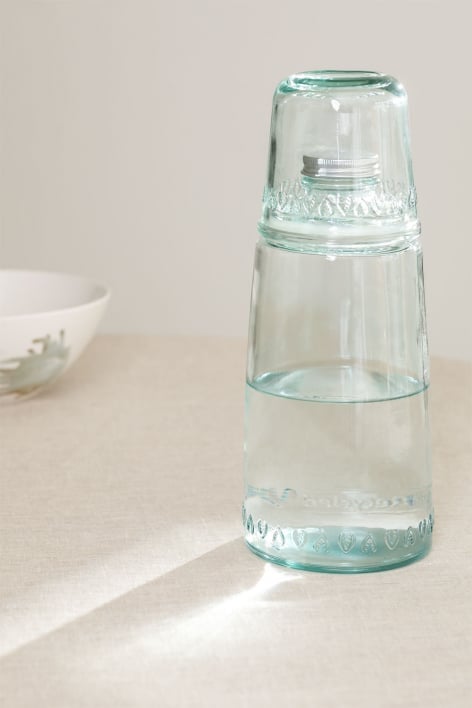 Botella 1L con Vaso de Vidrio Reciclado Gad