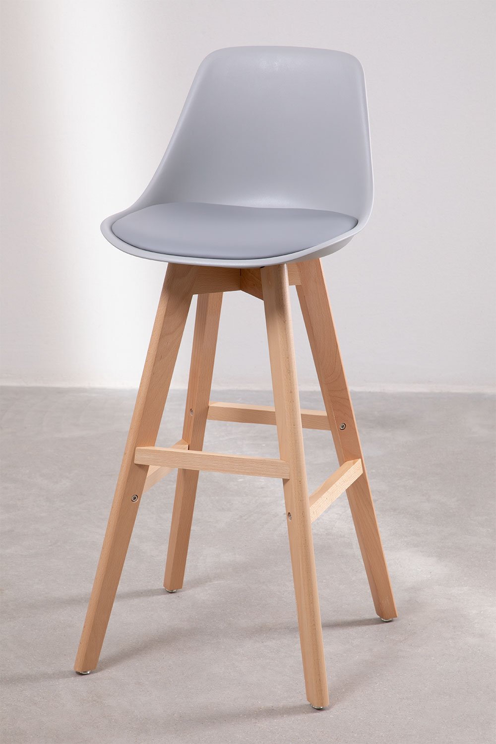 Pack de 4 taburetes altos 75 cm en madera de haya, polipropileno y polipiel gris Nordic Edition, imagen de galería 2