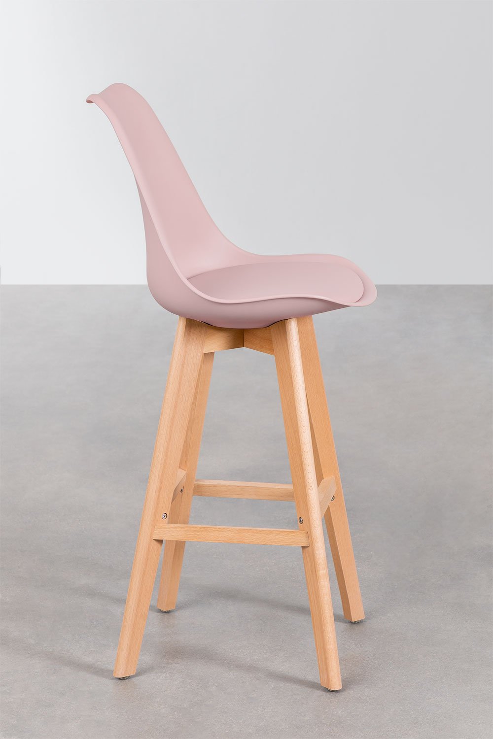 Taburete alto 75 cm con cojín en polipiel rosa avellana Nordic, imagen de galería 2