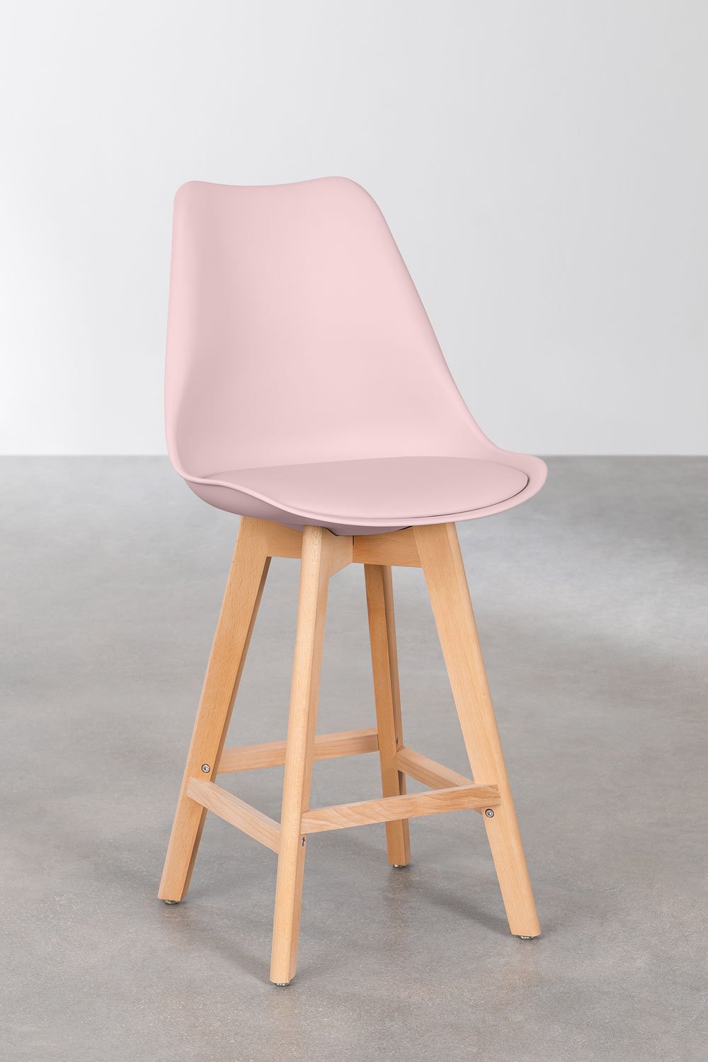 Pack de 2 taburetes altos 65 cm con cojín en polipiel rosa avellana Nordic, imagen de galería 1