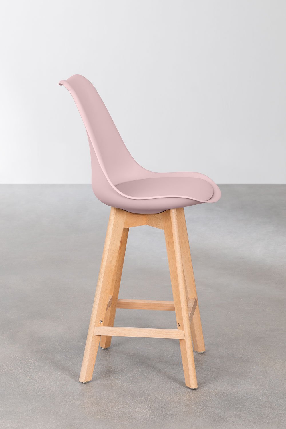 Pack de 2 taburetes altos 65 cm con cojín en polipiel rosa avellana Nordic, imagen de galería 2