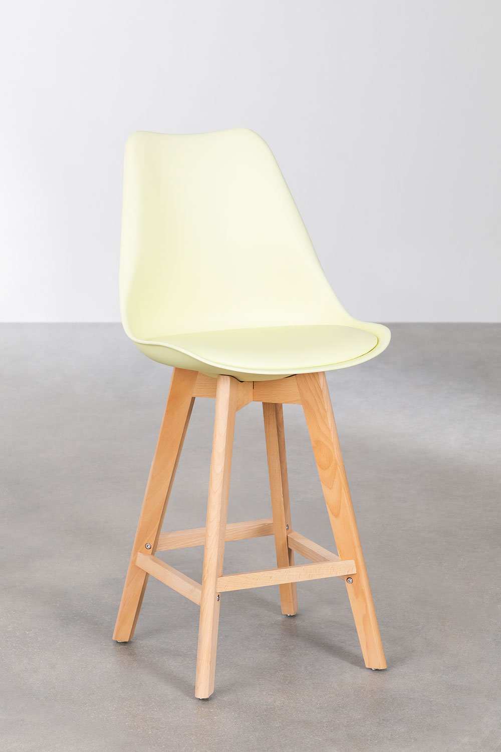 Pack de 4 taburetes altos 65 cm con cojín en polipiel mousse limón Nordic, imagen de galería 1