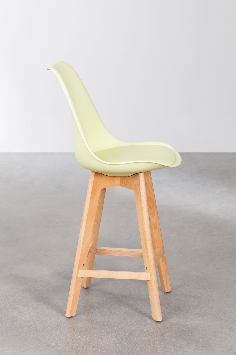 Pack de 4 taburetes altos 65 cm con cojín en polipiel mousse limón Nordic, imagen de galería 2