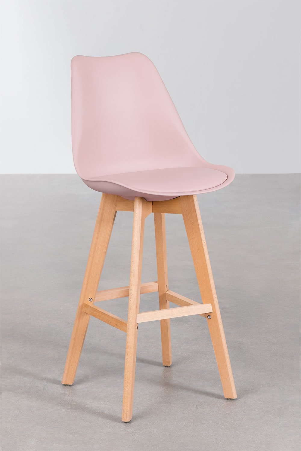 Pack de 2 taburetes altos 75 cm con cojín en polipiel rosa avellana Nordic, imagen de galería 1