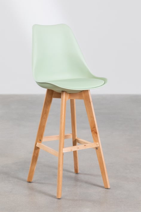 Pack de 4 taburetes altos 75 cm con cojín en polipiel celadón Nordic