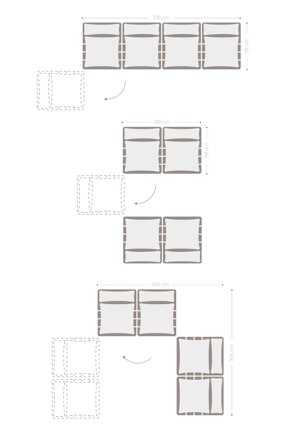 Sofá Modular Reclinable de Jardín de 3 Piezas con Mesa de Centro y Puff en  Madera de Acacia Brina - SKLUM