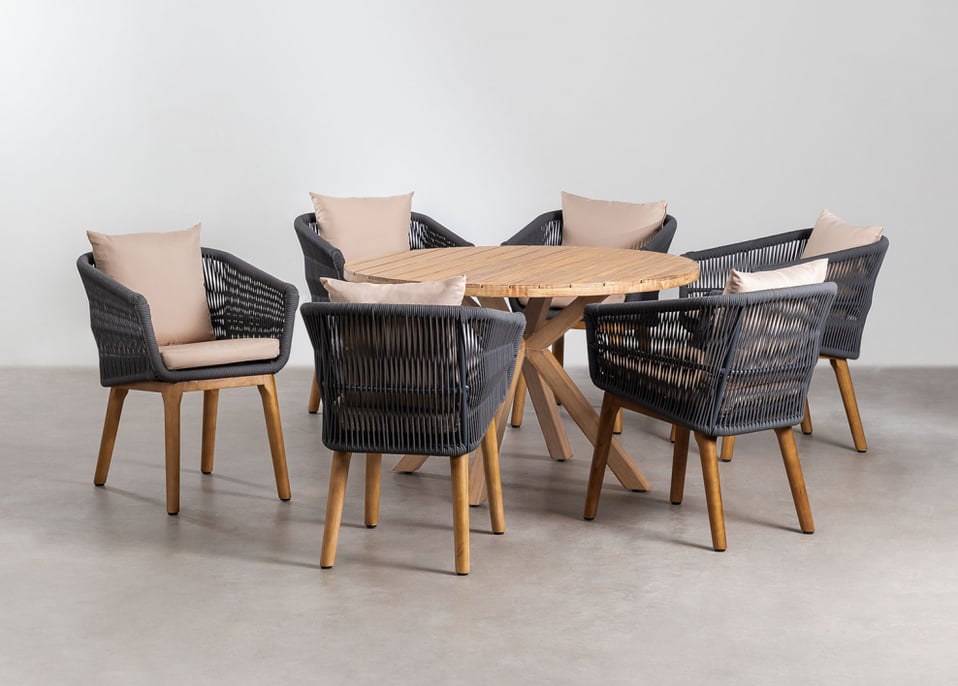 Set de Mesa Redonda en Madera (Ø120 cm) Naele y 6 Sillas de Comedor Barker