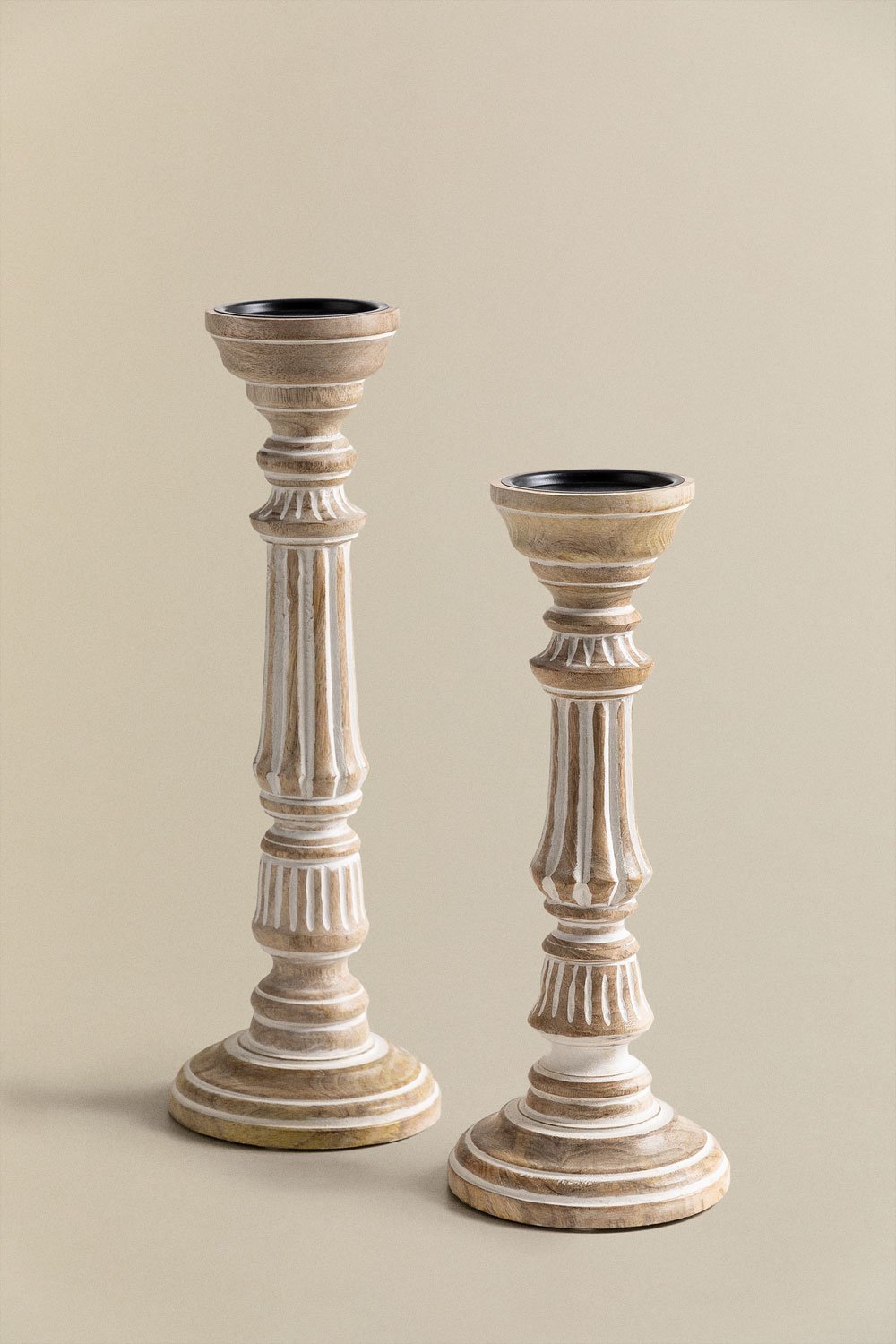 Set de 2 candelabros en madera de mango Kangec   , imagen de galería 2