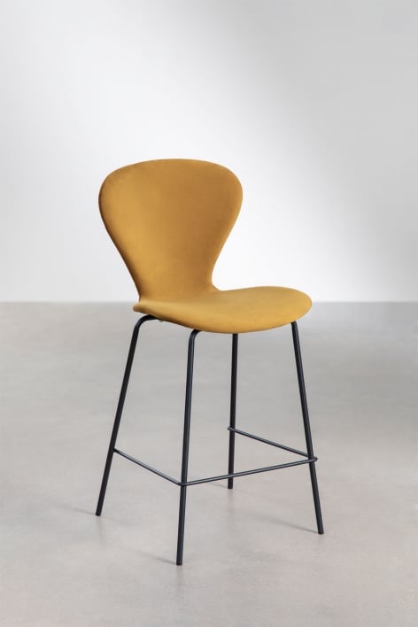Taburete alto 65 cm en terciopelo mostaza y patas en hierro negro Uit - Mostaza