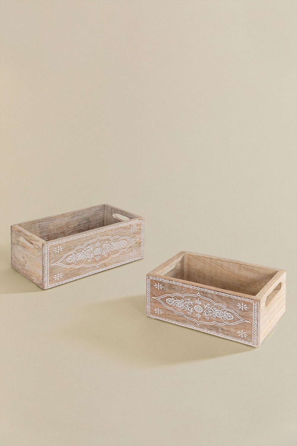 Caja de almacenaje de madera - Beige/Madera de mango - HOME