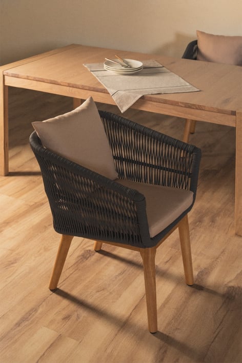 Silla de comedor en madera de acacia y cuerda trenzada Barker - Gris Antracita