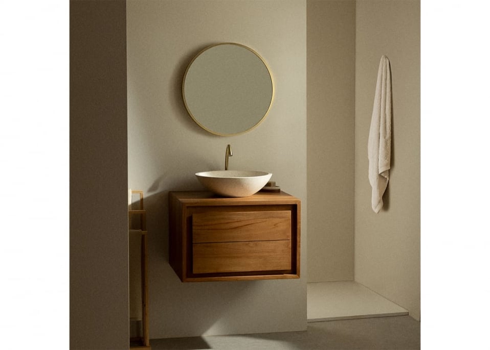 Mueble de baño suspendido de teca 80 cm - Cuarto de baño -Tikamoon