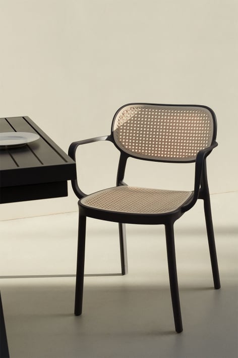 Silla de jardín apilable con reposabrazos en polipropileno Omara - Gris Grafito