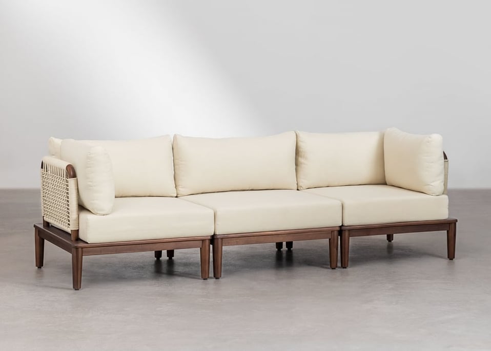 Sofá Modular de Jardín de 3 Piezas con 2 Sillones Esquineros en Madera de Acacia Giulia