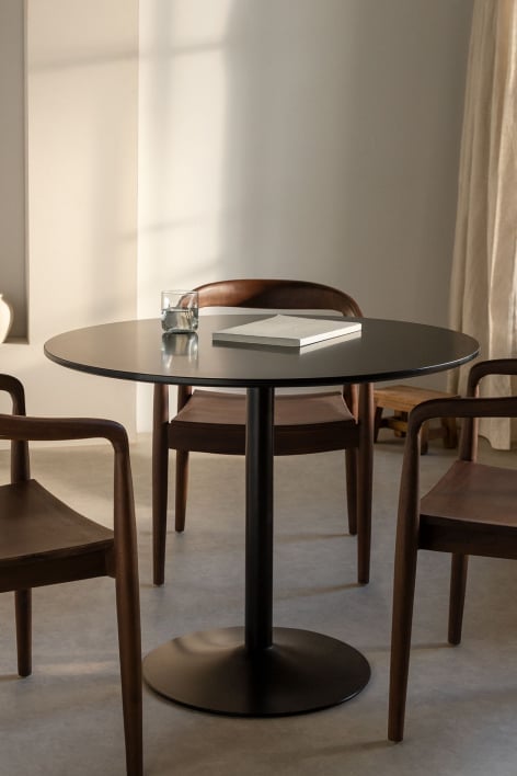 Mesa de centro redonda negra para sala de estar y espacios pequeños, mesa  de café con acento de madera de 31 pulgadas, mesa de centro moderna