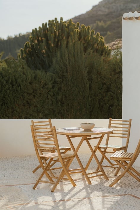 Mesa Redonda Plegable Ideal para Cocina, Terraza, Jardín o acampar madera y  metal Tamaño 70x70cm 