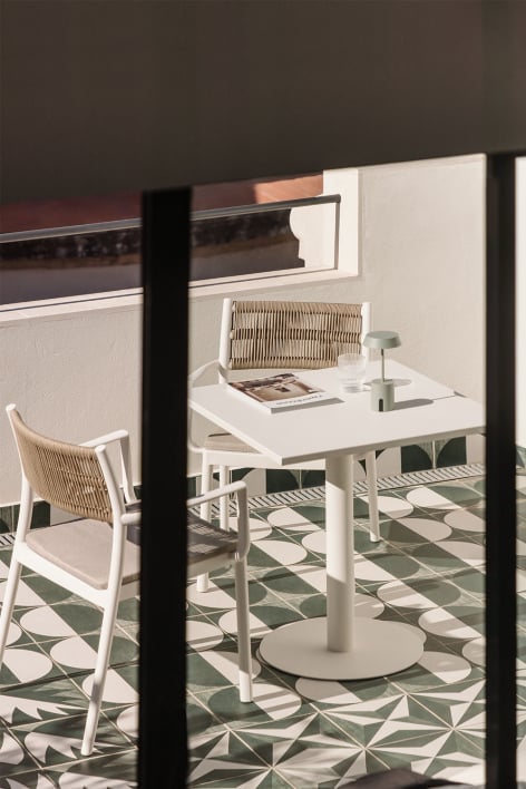 Mesa de jardín cuadrada 70x70 cm en hierro Mizzi - Blanco Gardenia