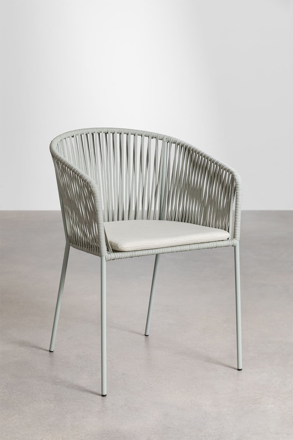 Pack de 2 sillas de comedor apilables con reposabrazos en hierro y cuerda trenzada Jocelyn, imagen de galería 2