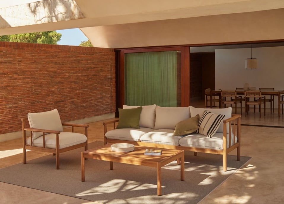 Set de Jardín con Sofá de 3 Plazas y Sillón en Madera de Acacia Melvin