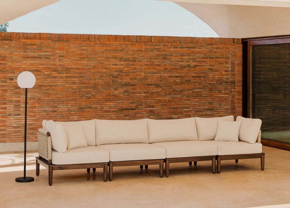 Sofá modular de jardín de 4 piezas con 2 sillones esquineros en madera de acacia Giulia