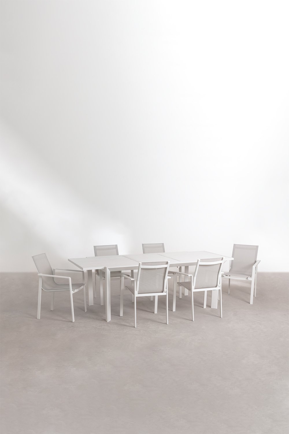 Set de mesa rectangular 180-240x100 cm extensible en aluminio Starmi y 6 sillas de jardín Eika, imagen de galería 2