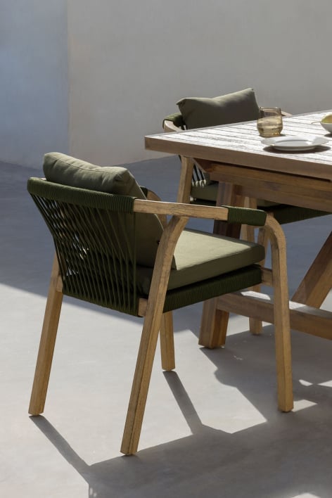 Silla de Jardín con Reposabrazos en Madera de Acacia Dubai - Verde Army Claro