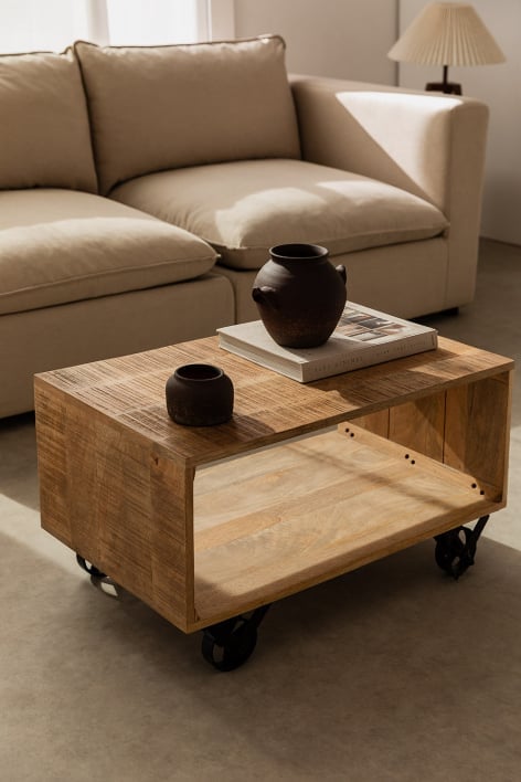 Mesa de Centro en Madera de Mango con Ruedas Olson