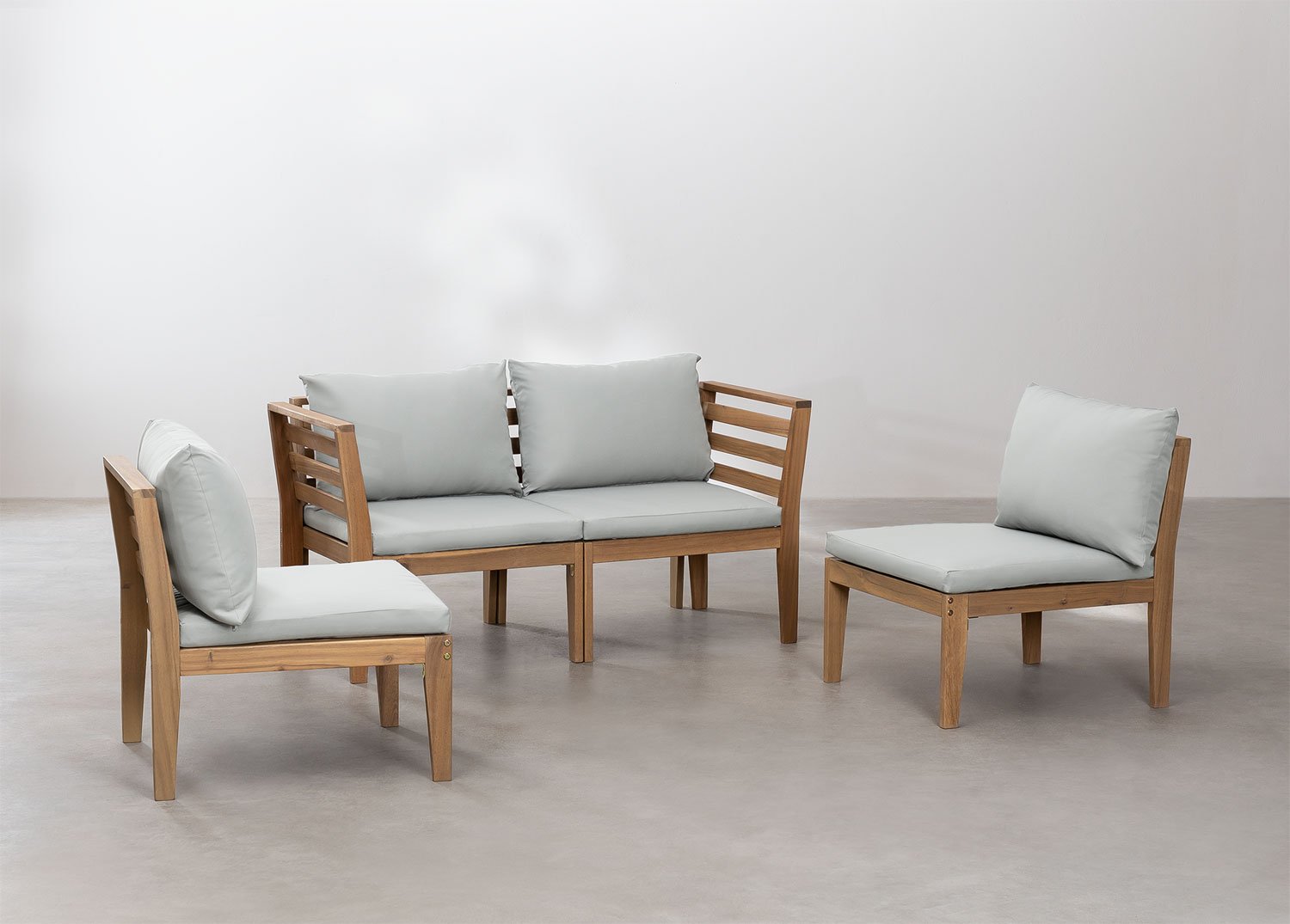 Sofá modular de jardín de 4 piezas con reposabrazos en madera de acacia Filips         , imagen de galería 2