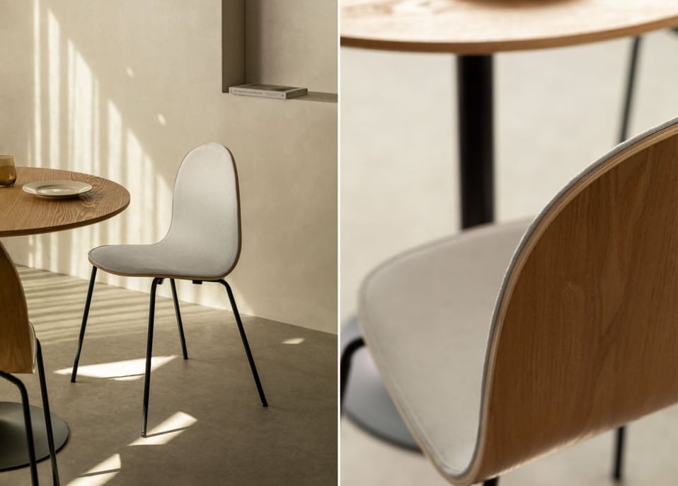 Silla de comedor en tela y acero Maeve