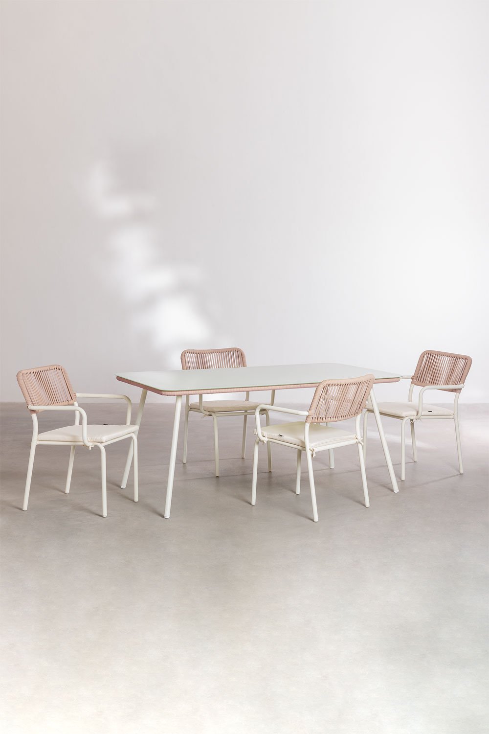 Set de mesa rectangular 160 x 90 cm y 4 sillas de comedor apilables en aluminio Arhiza, imagen de galería 1